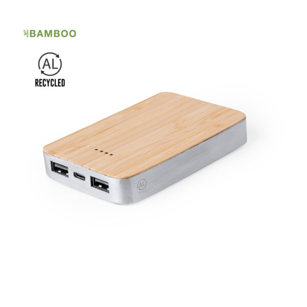 Cargador Power Bank Aluminio y Bambu