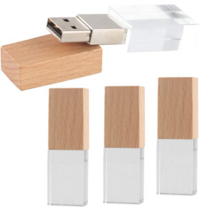 Pendrive Cristal Madera y Metal