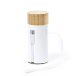 Power bank bambu con auriculares personalizados con logotipo