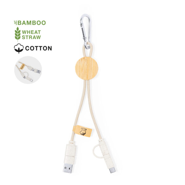 Cable Cargador Personalizado Bambu Con Mosqueton