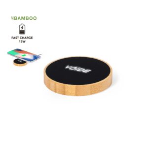 Cargador inalambrico redondo bambu logo led